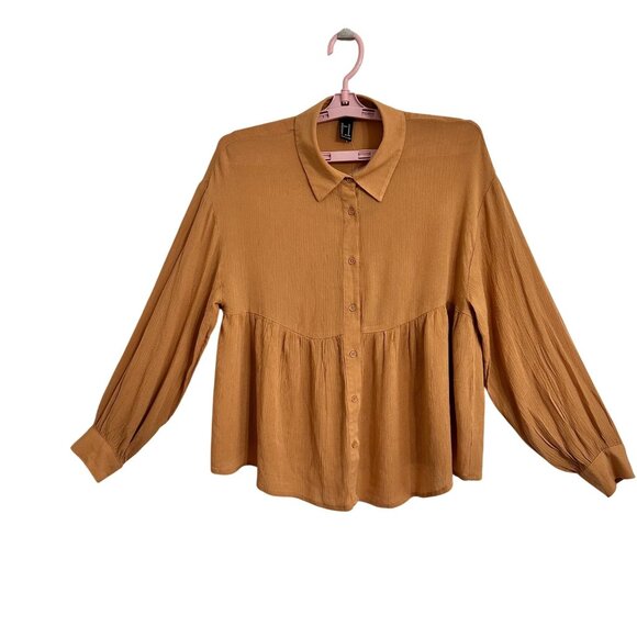 Forever 21 Tops - Forever 21  Button-Up Blouse Peplum Blouse SZ M Womens Preppy BOHO Academia